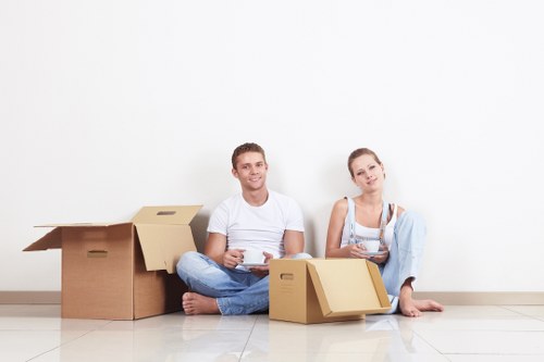 Prepared boxes and furniture ready for a man with van move